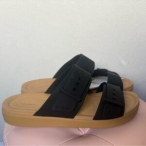 CROCS Black and Tan Buckle Sandals - Womens size 8 - NEW with tags